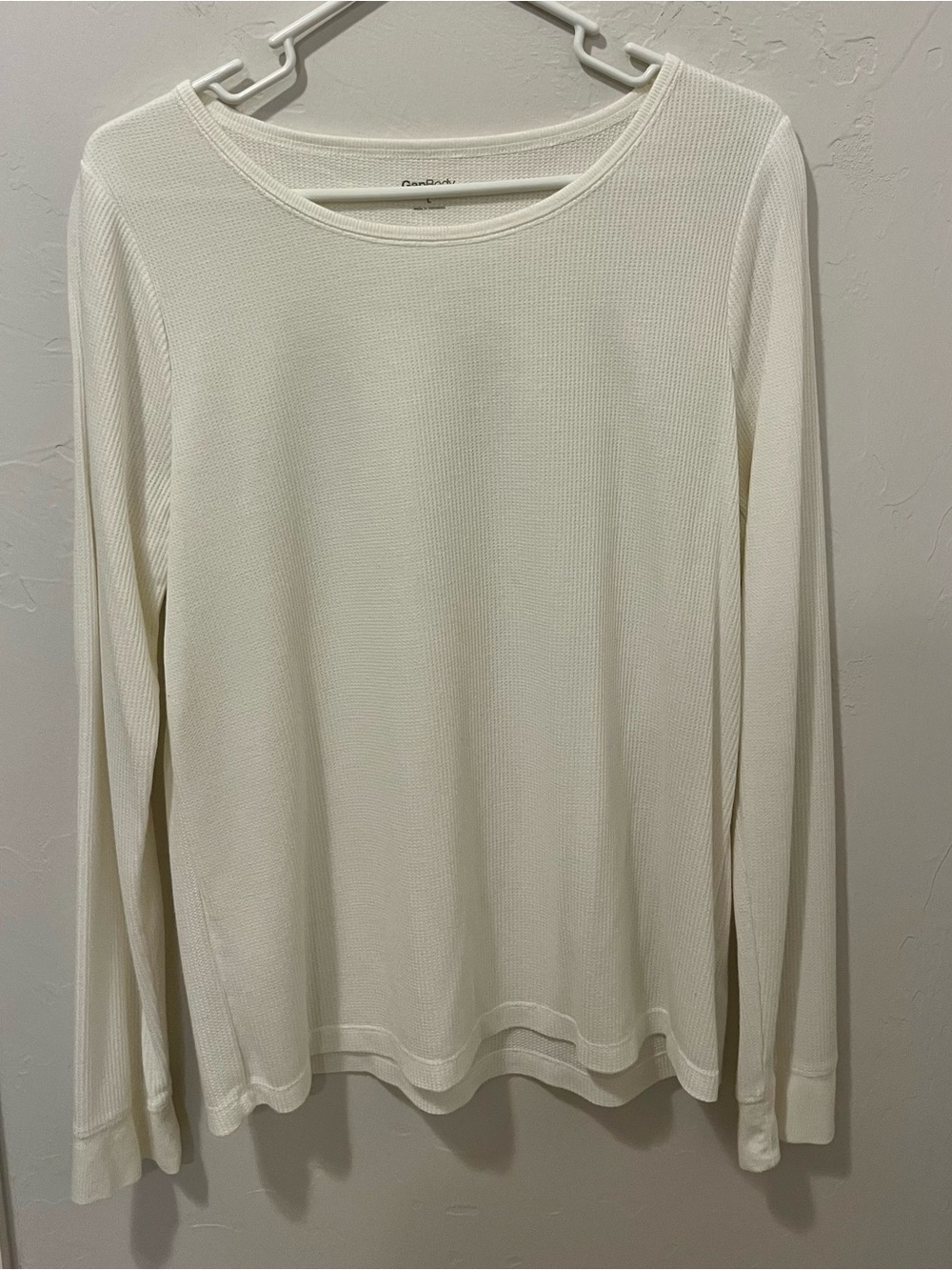 GAP Cream Long-Sleeve Waffle Knit Super Soft Crew Top